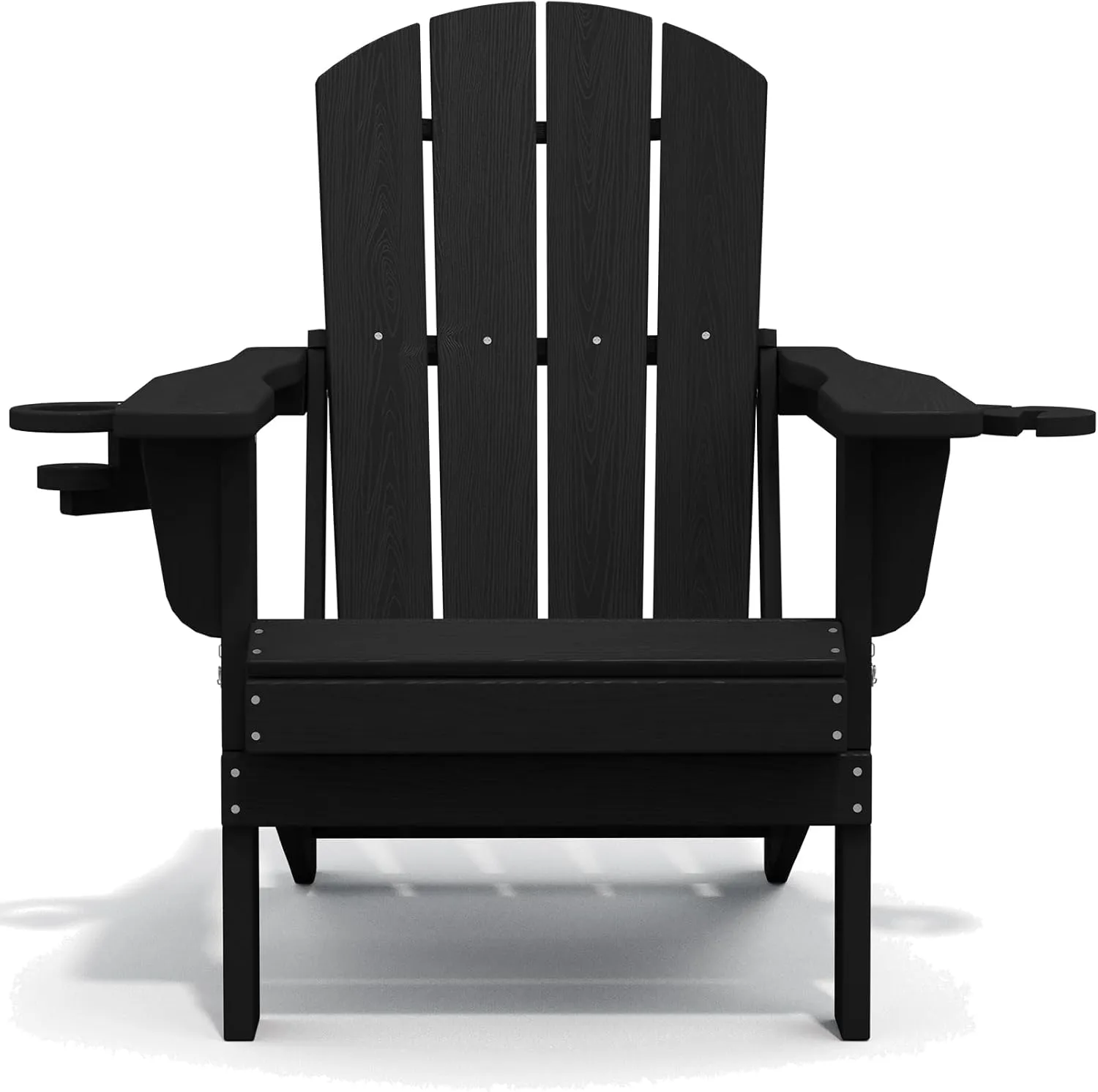 SERWALL HDPE Folding Adirondack Chair with Dual Cup Holder - Composite Adirondack Chair - Black