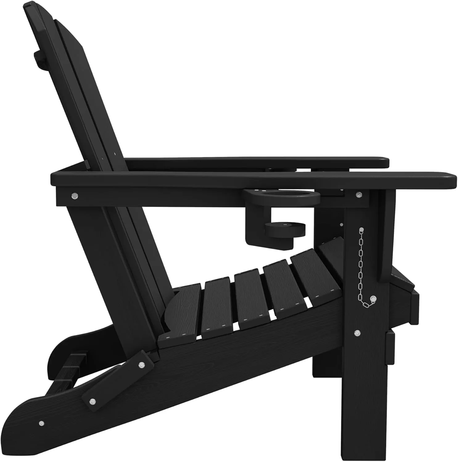 SERWALL HDPE Folding Adirondack Chair with Dual Cup Holder - Composite Adirondack Chair - Black