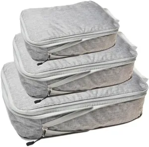 Set/3 Pieces Compressible Packing Travel Storage Bag Cubes Waterproof Suitcase Nylon Portable With Handbag Luggage Organizer(SNX-3SET- grey)