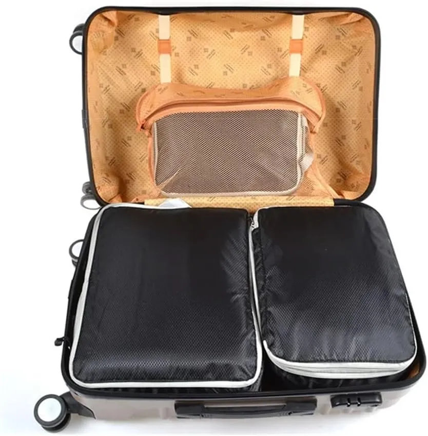 Set/3 Pieces Compressible Packing Travel Storage Bag Cubes Waterproof Suitcase Nylon Portable With Handbag Luggage Organizer(SNX-3SET- grey)
