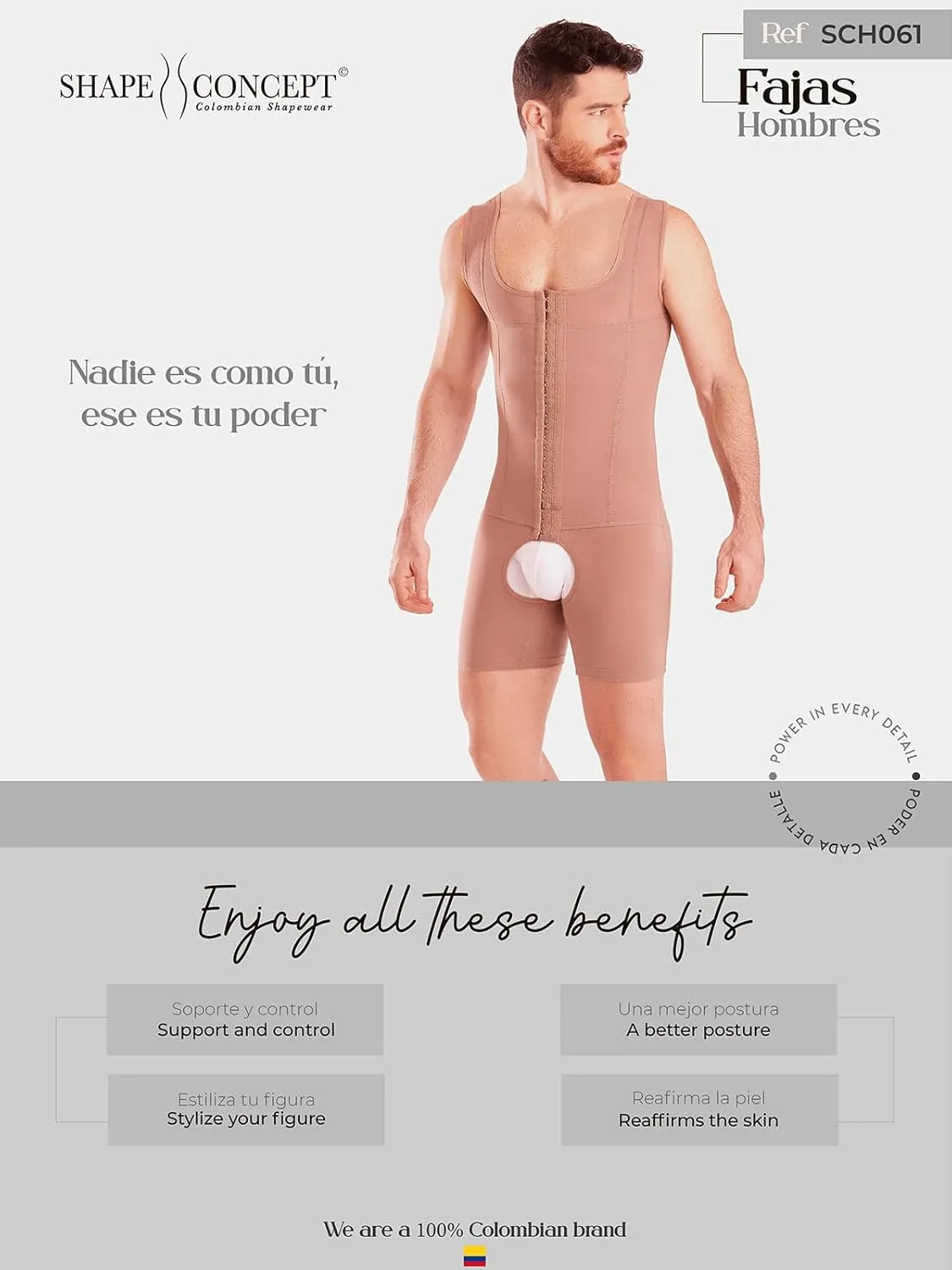 SHAPE CONCEPT Mens Shapewear 361 Faja Colombiana para Hombre, Male Girdle Stomach Compression With Hooks and Control Abdobmen