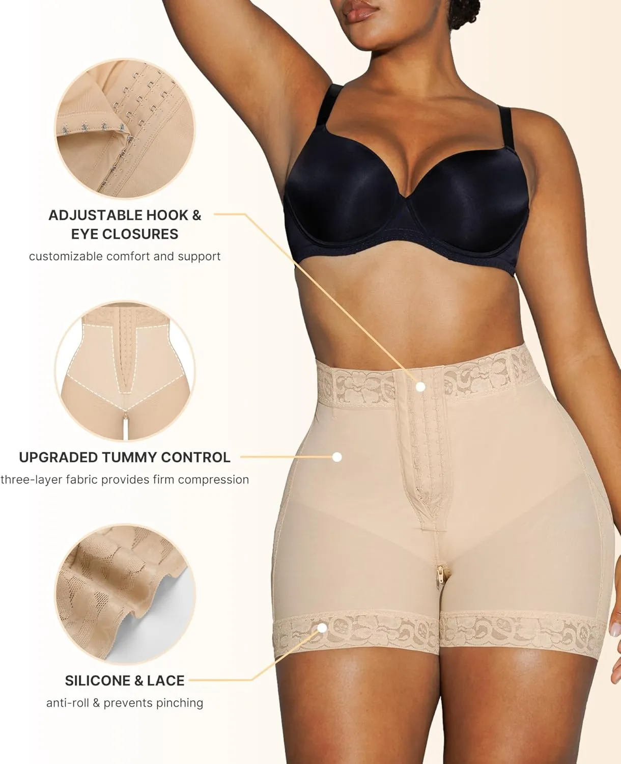 SHAPELLX Butt Lifting Shapewear Tummy Control Butt Lifting Shorts with Built-in Steel Bones