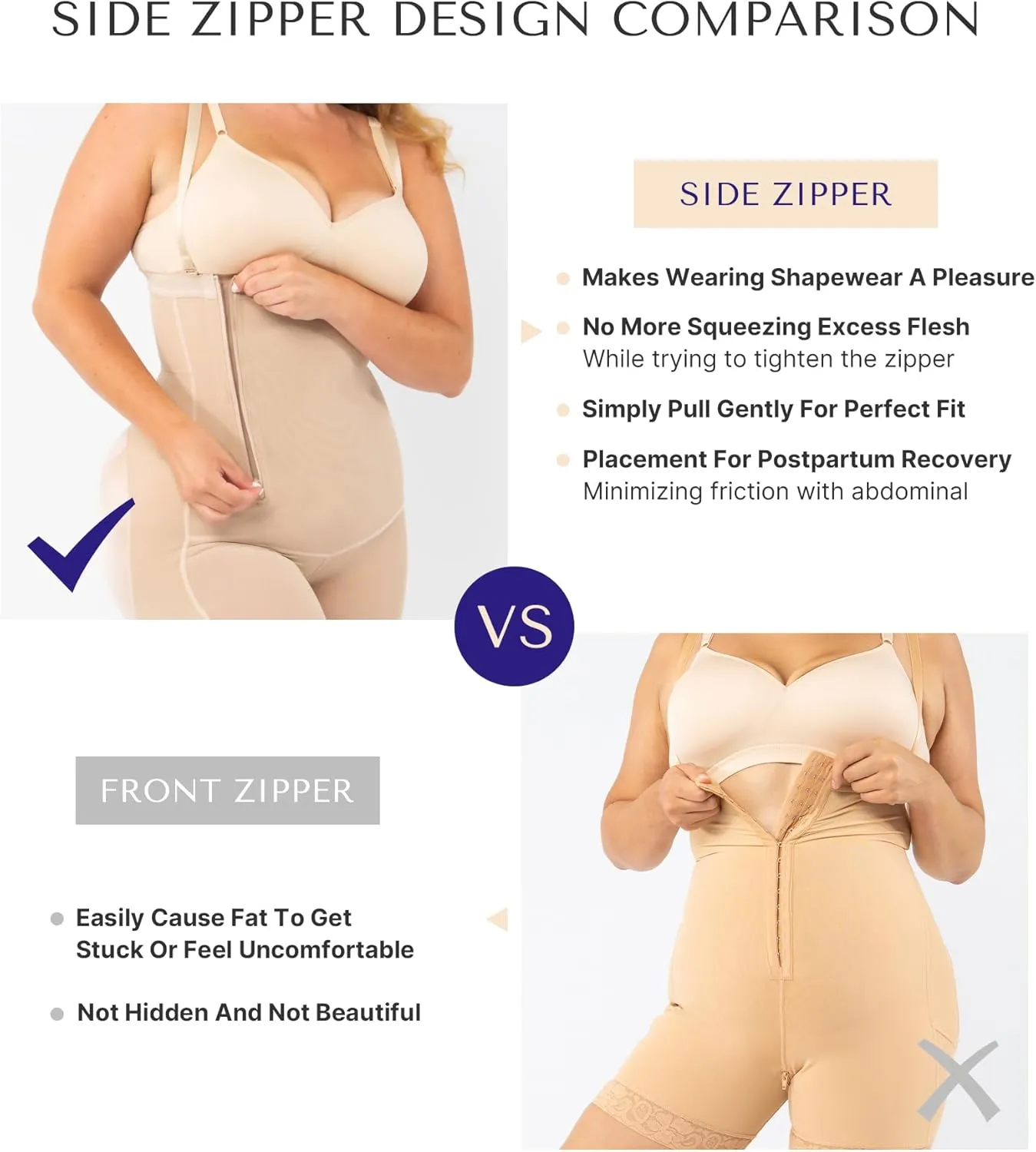 SHAPELLX Tummy Control Shapewear Faja Colombianas Side Zipper Body Shaper Plus Size Postpartum Bodysuit With Butt Lift