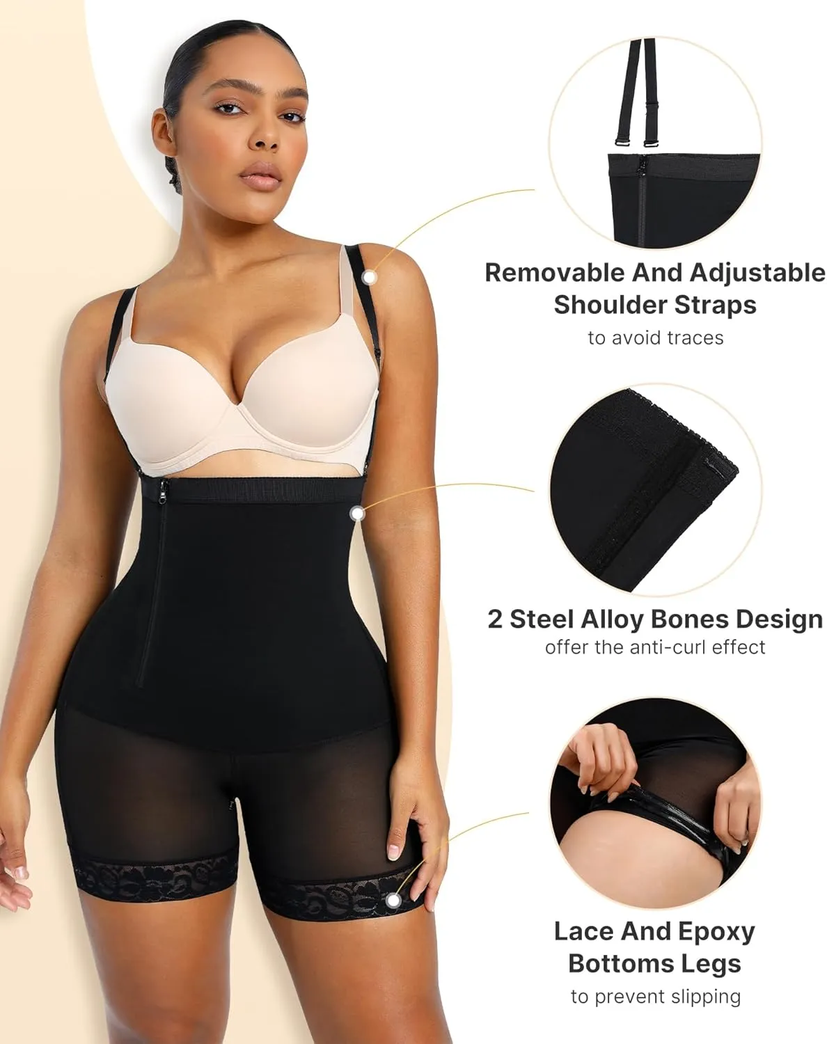 SHAPELLX Tummy Control Shapewear Faja Colombianas Side Zipper Body Shaper Plus Size Postpartum Bodysuit With Butt Lift