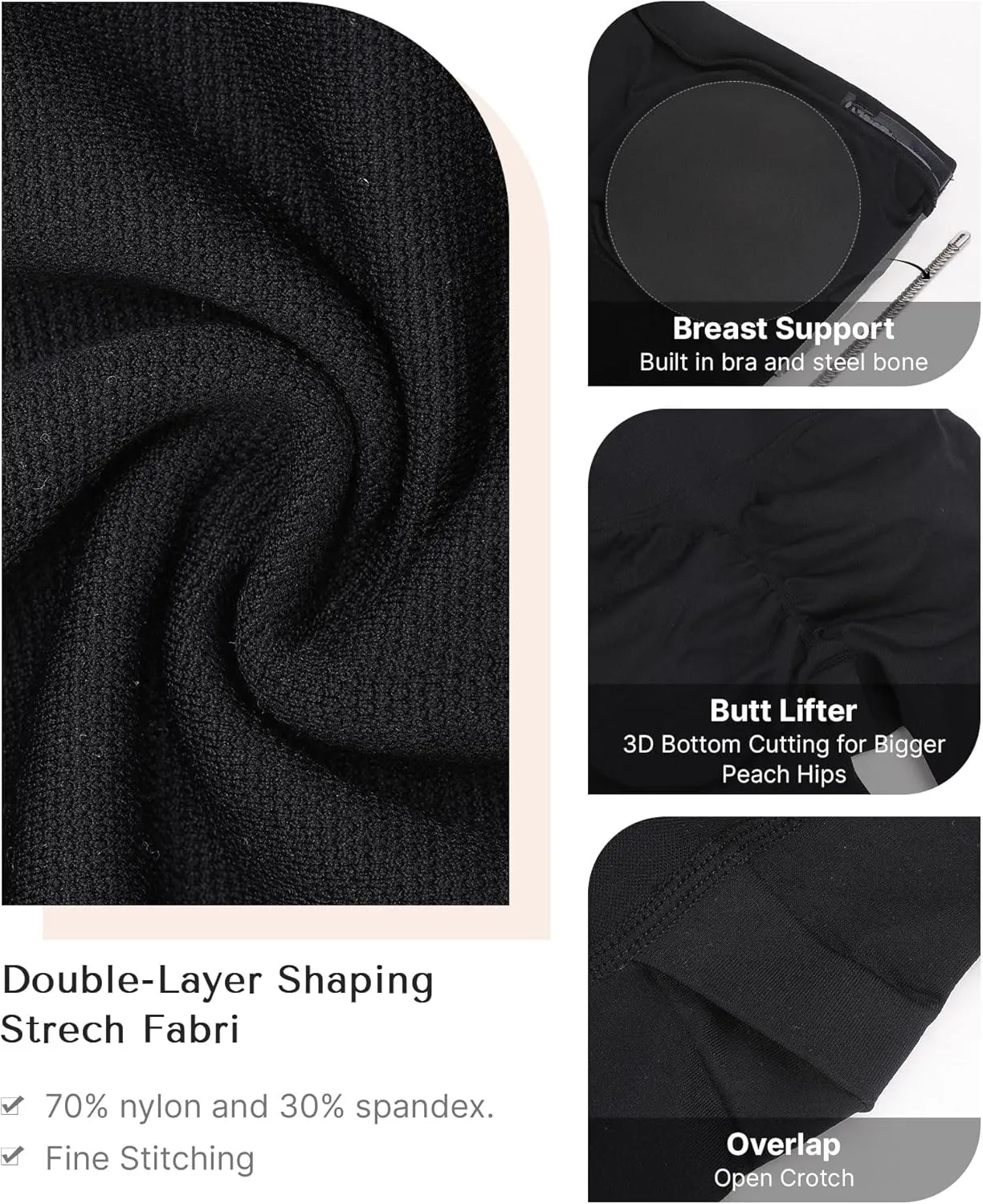 SHAPELLX Women's Shapewear Bodysuits Tummy Control Butt Lifter Body Shaper Strapless Seamless Mid Thigh Jumpsuit Tops