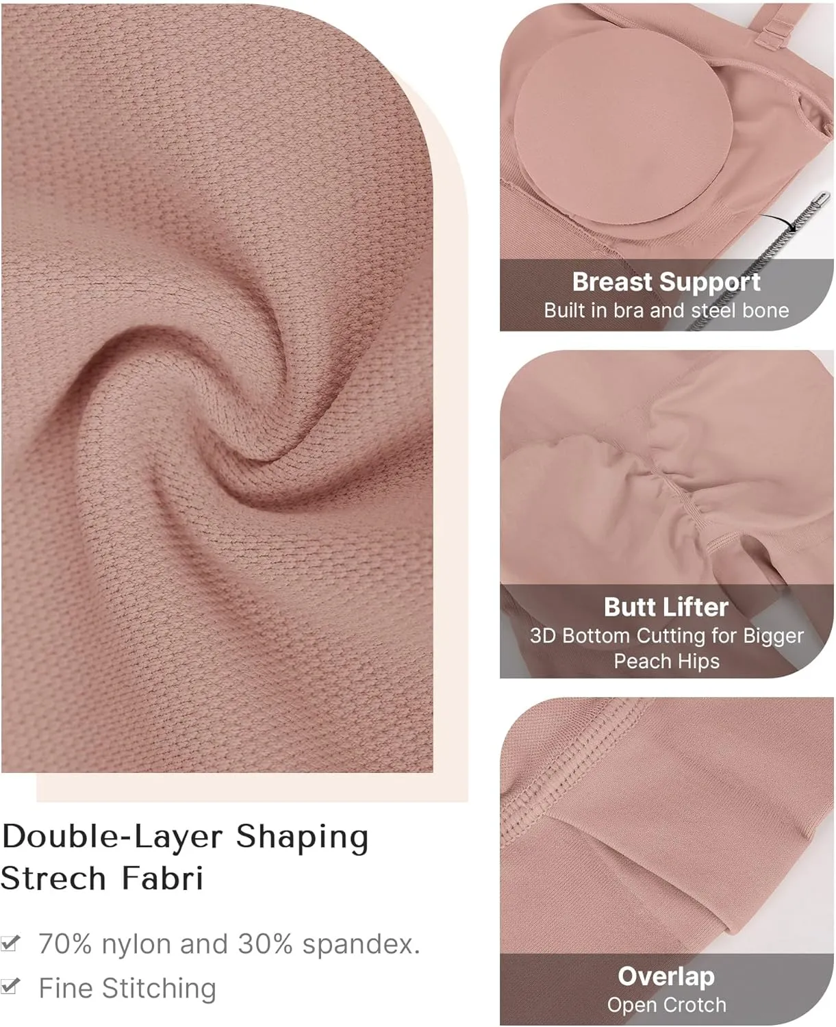 SHAPELLX Women's Shapewear Bodysuits Tummy Control Butt Lifter Body Shaper Strapless Seamless Mid Thigh Jumpsuit Tops