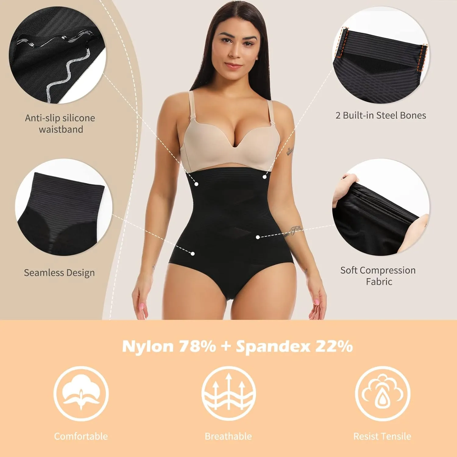 SHAPERIN High Waisted Shaper Panty for Women, Tummy Control Panty Belly Slimming Body Shaperwear Underwear Brief