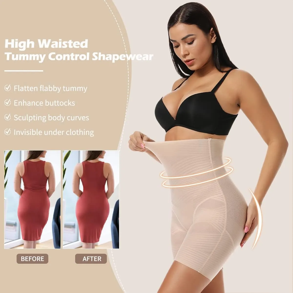 SHAPERIN High Waisted Shaper Panty for Women, Tummy Control Panty Belly Slimming Body Shaperwear Underwear Brief