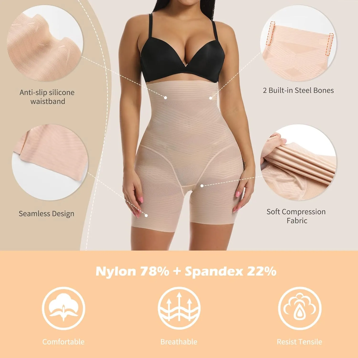 SHAPERIN High Waisted Shaper Panty for Women, Tummy Control Panty Belly Slimming Body Shaperwear Underwear Brief