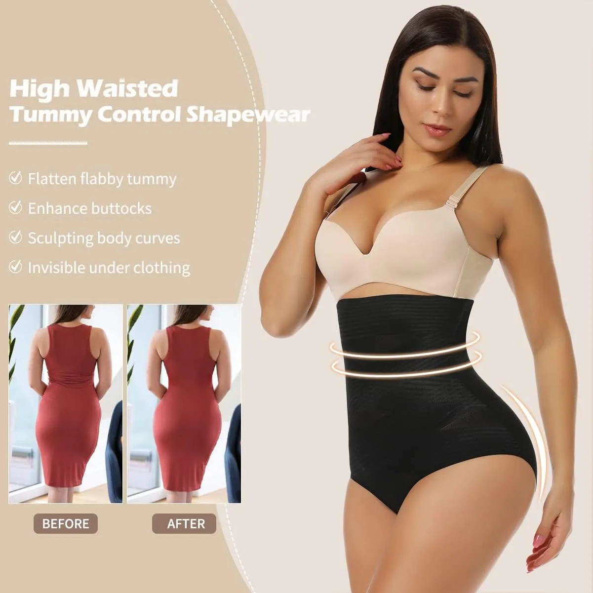 SHAPERIN High Waisted Shaper Panty for Women, Tummy Control Panty Belly Slimming Body Shaperwear Underwear Brief