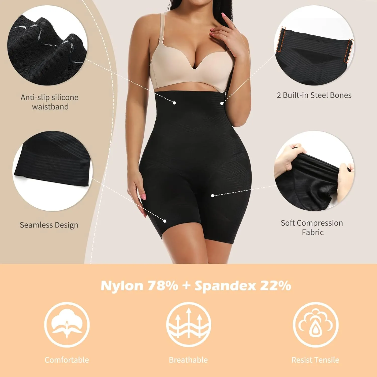 SHAPERIN High Waisted Shaper Panty for Women, Tummy Control Panty Belly Slimming Body Shaperwear Underwear Brief