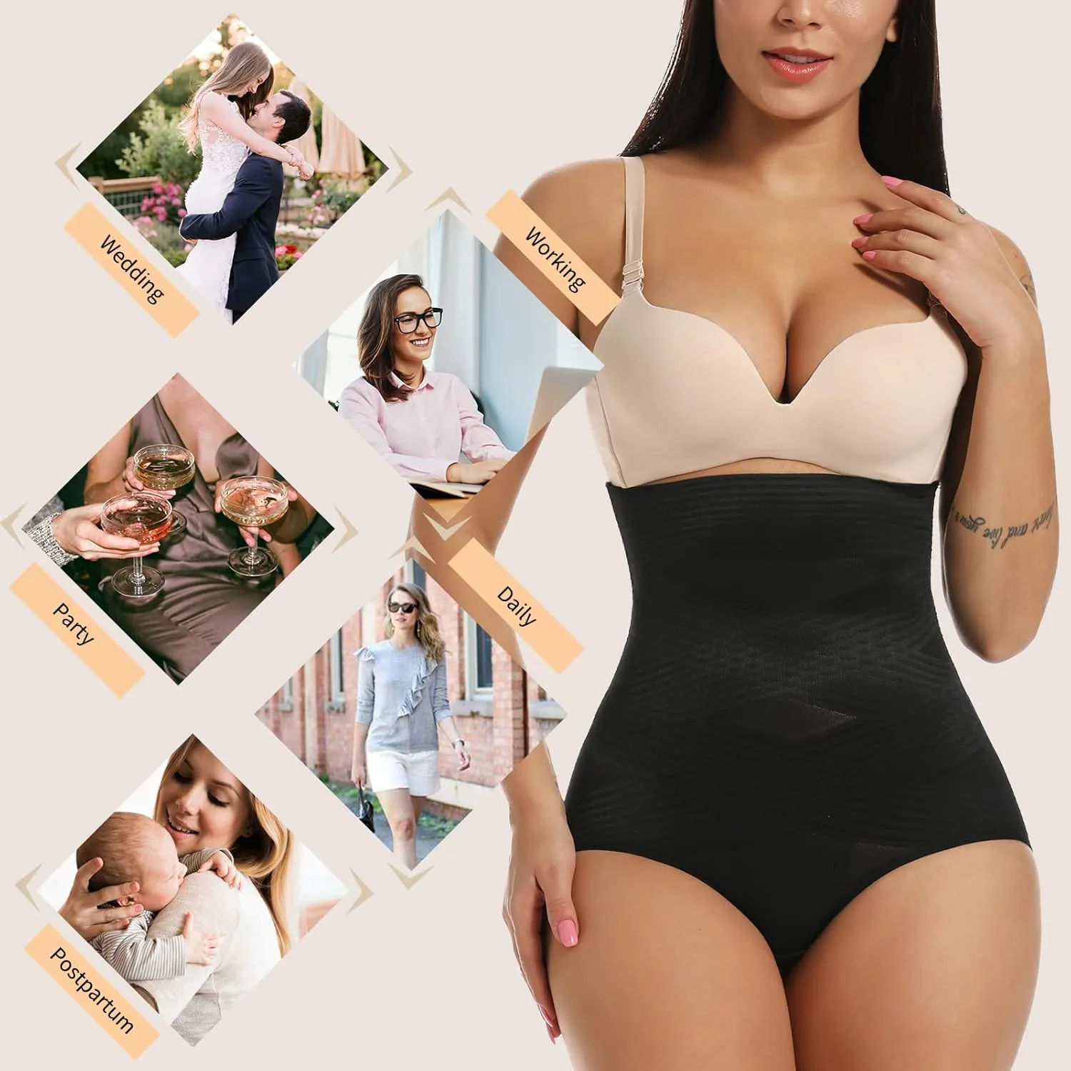 SHAPERIN High Waisted Shaper Panty for Women, Tummy Control Panty Belly Slimming Body Shaperwear Underwear Brief