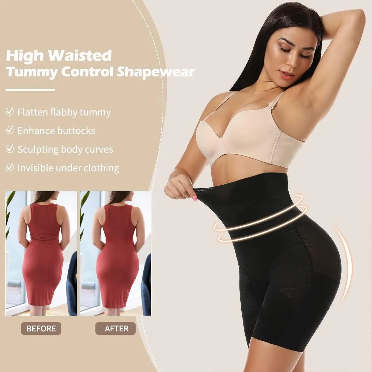 SHAPERIN High Waisted Shaper Panty for Women, Tummy Control Panty Belly Slimming Body Shaperwear Underwear Brief