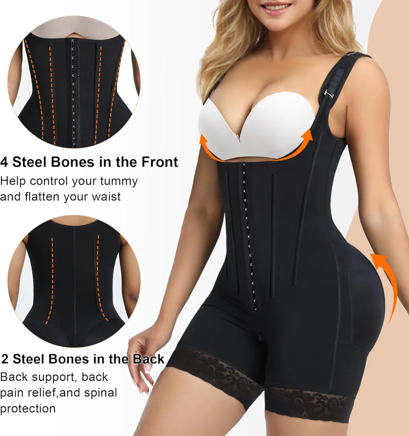 SHAPERX Shapewear for Women Tummy Control Body Shaper Butt Lifter Bodysuit Postpartum Girdles with Adjustable Straps