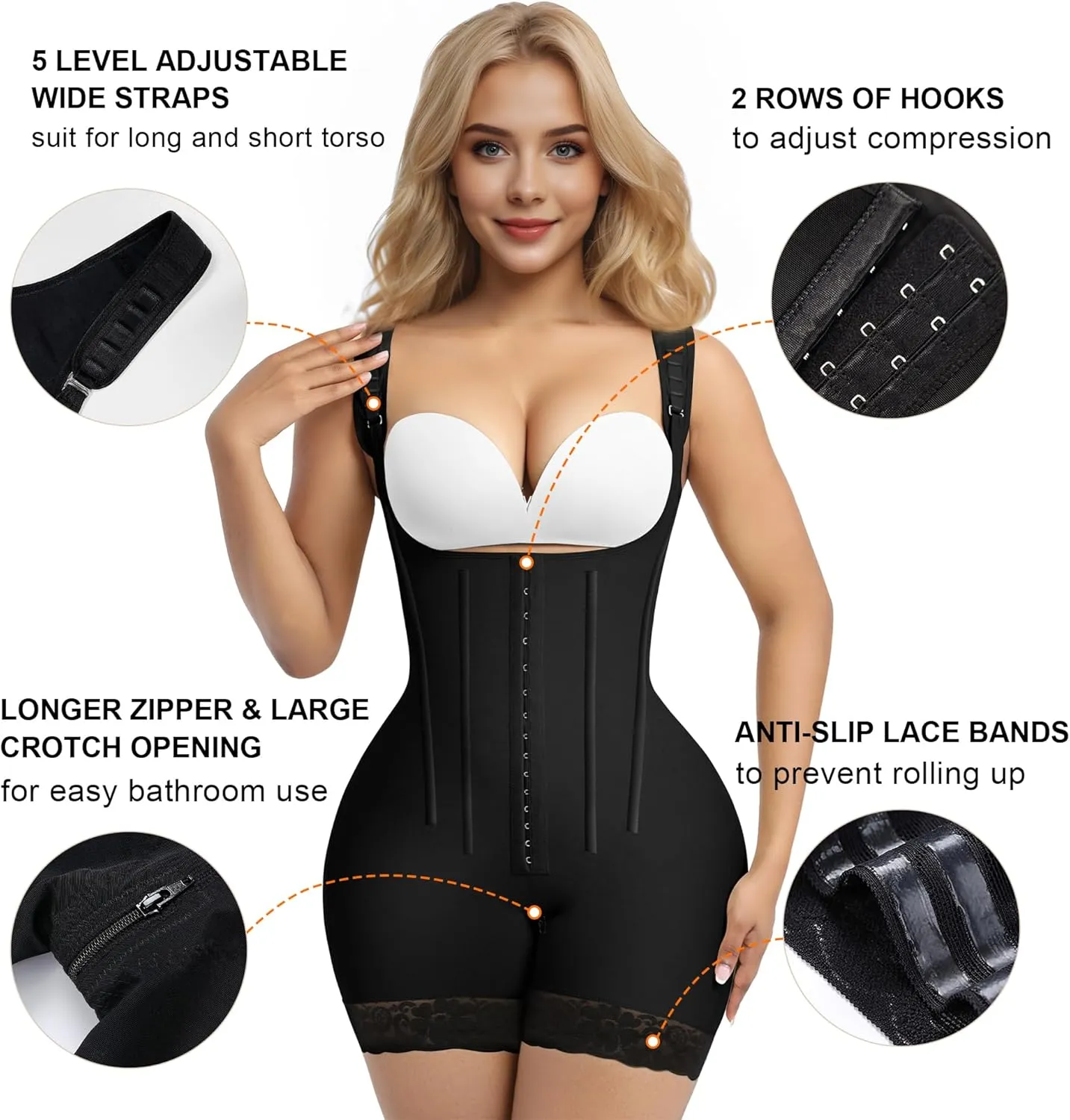 SHAPERX Shapewear for Women Tummy Control Body Shaper Butt Lifter Bodysuit Postpartum Girdles with Adjustable Straps