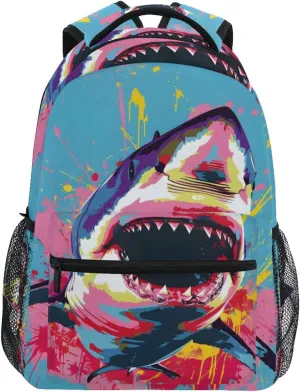 Shark Popart Backpack 3rd 4th 5th Grade School Bookbag Travel Laptop Daypack Bag Purse for Boys Girls Teens