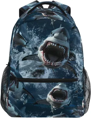 Sharks Beach Backpack 3rd 4th 5th Grade School Bookbag Travel Laptop Daypack Bag Purse for Boys Girls Teens