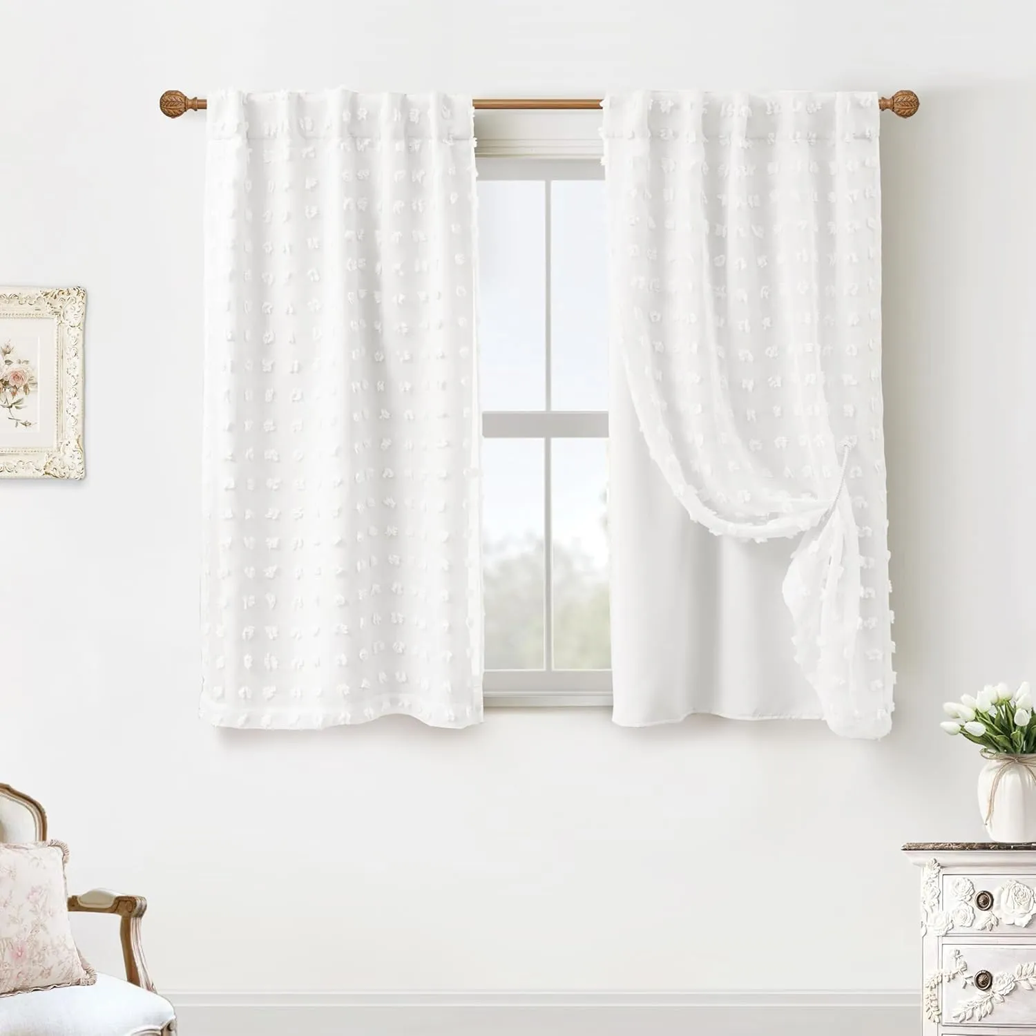 Short Blackout Curtains for Bedroom,Back Tab Semi Black Out Sheer Double Layered Curtains 54 Inch Long