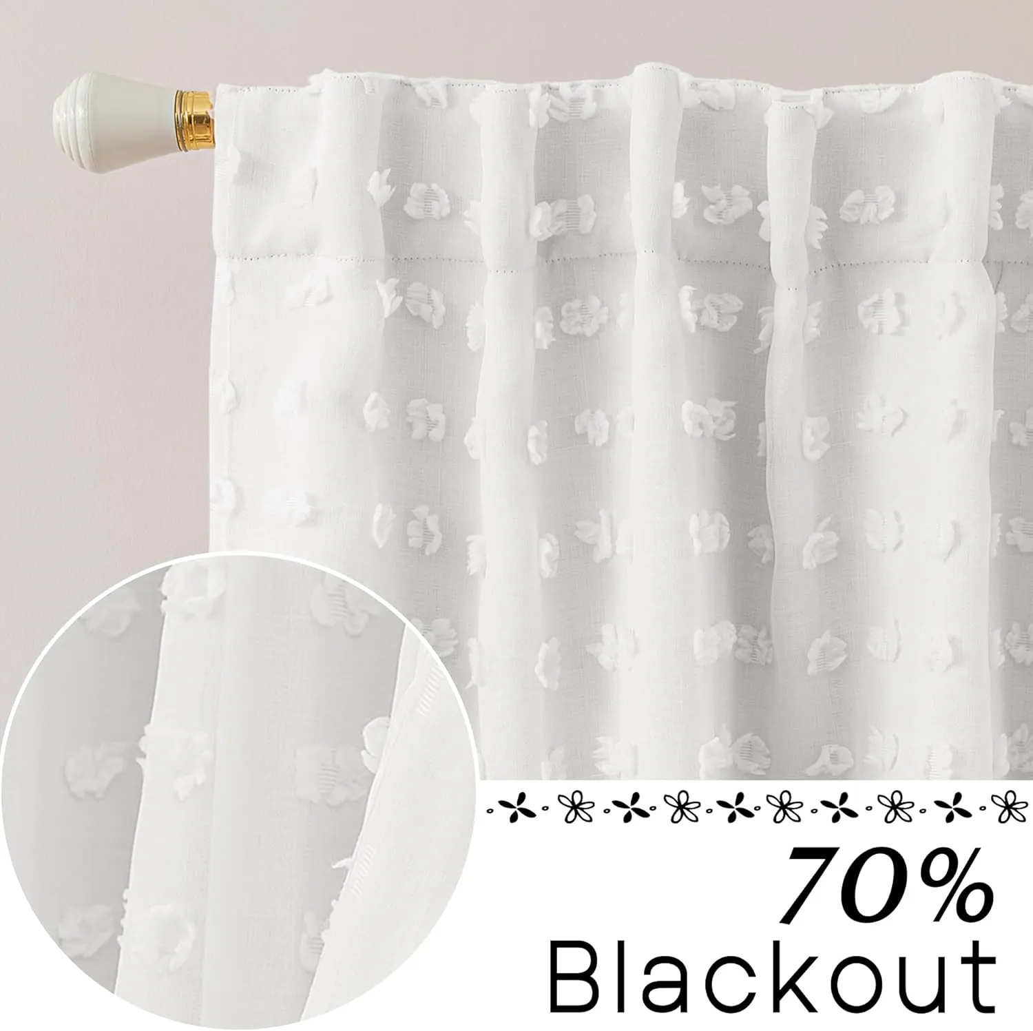 Short Blackout Curtains for Bedroom,Back Tab Semi Black Out Sheer Double Layered Curtains 54 Inch Long
