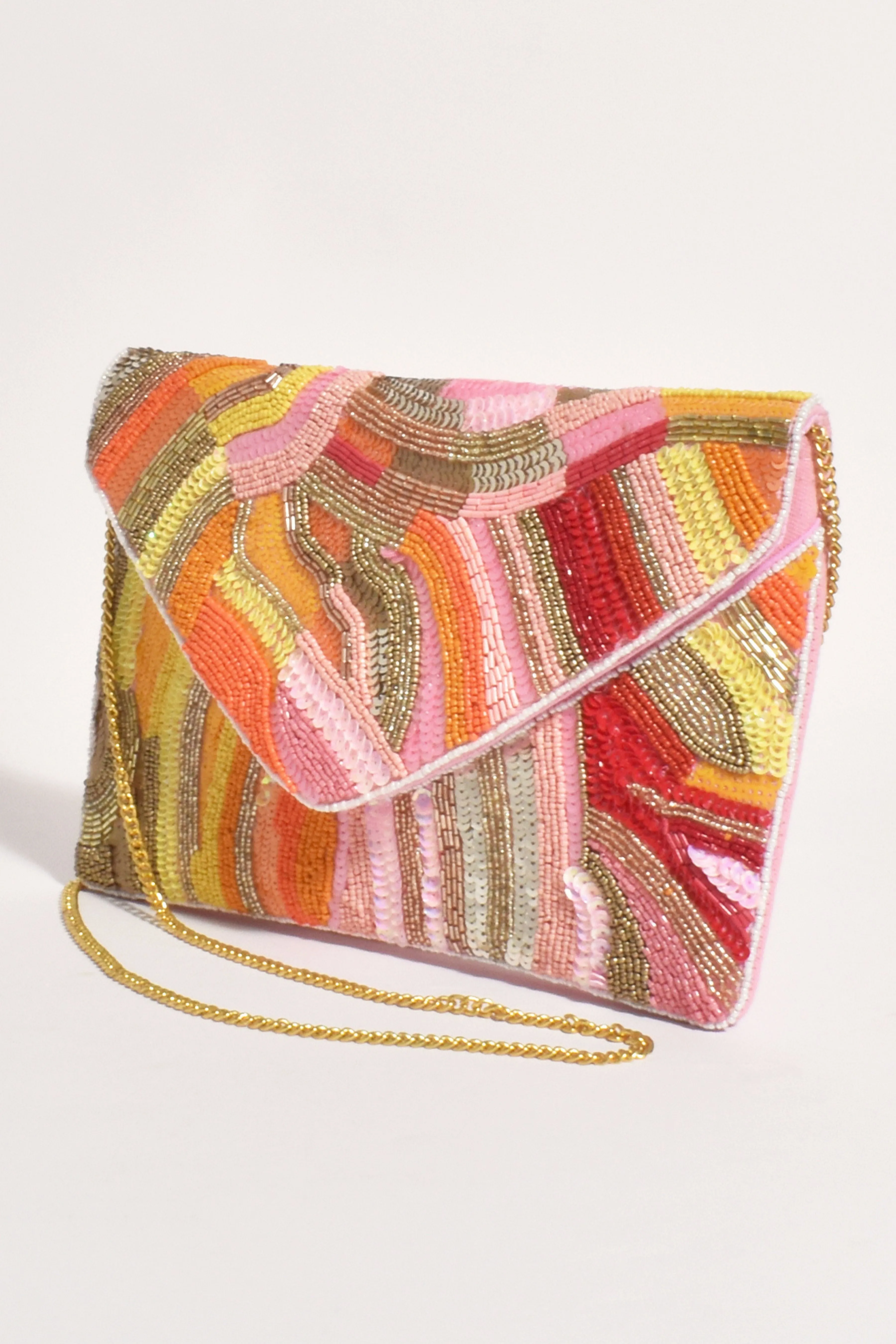 Sicilian Spring Beaded Flapover Clutch - Multi
