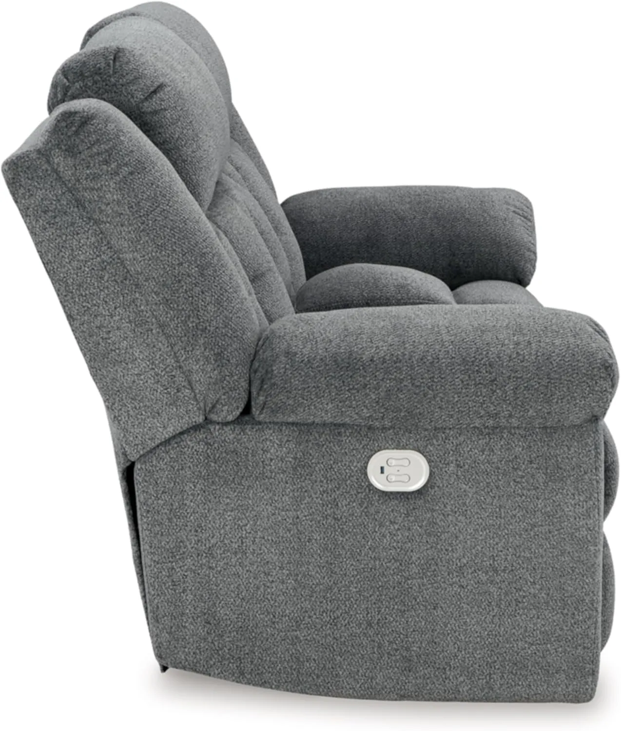 Signature Design by Ashley Tip-Off Modern Wall Hugger Power Reclining Loveseat with Adjustable Headrest, USB Ports, Storage and Cup Holders, Gray