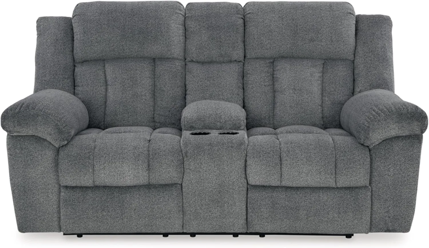 Signature Design by Ashley Tip-Off Modern Wall Hugger Power Reclining Loveseat with Adjustable Headrest, USB Ports, Storage and Cup Holders, Gray