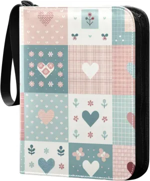 Simple Checkered Hearts Card Binder 4-Pockets, 400 Pockets Card Holder with 50 Removable Sleeves, Trading Card Collector Zipper Album Holder, Collector Album