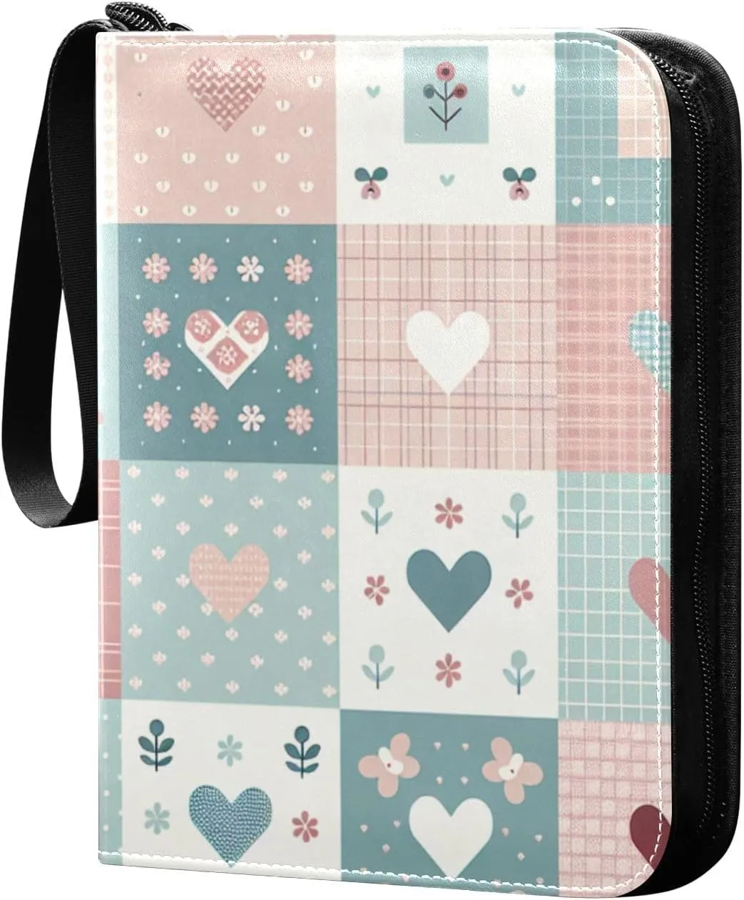 Simple Checkered Hearts Card Binder 4-Pockets, 400 Pockets Card Holder with 50 Removable Sleeves, Trading Card Collector Zipper Album Holder, Collector Album