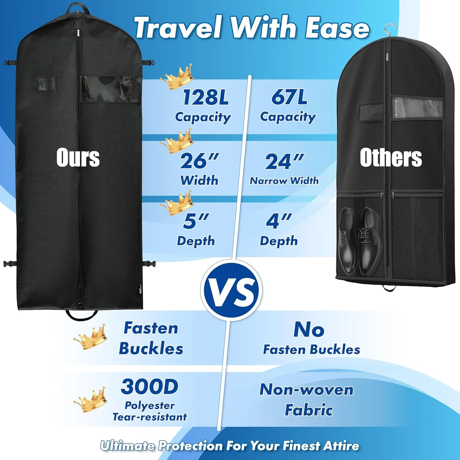 Simple Houseware 54-Inch Heavy Duty Garment Bag with Pockets for Suits, Tuxedos, Dresses, Coats
