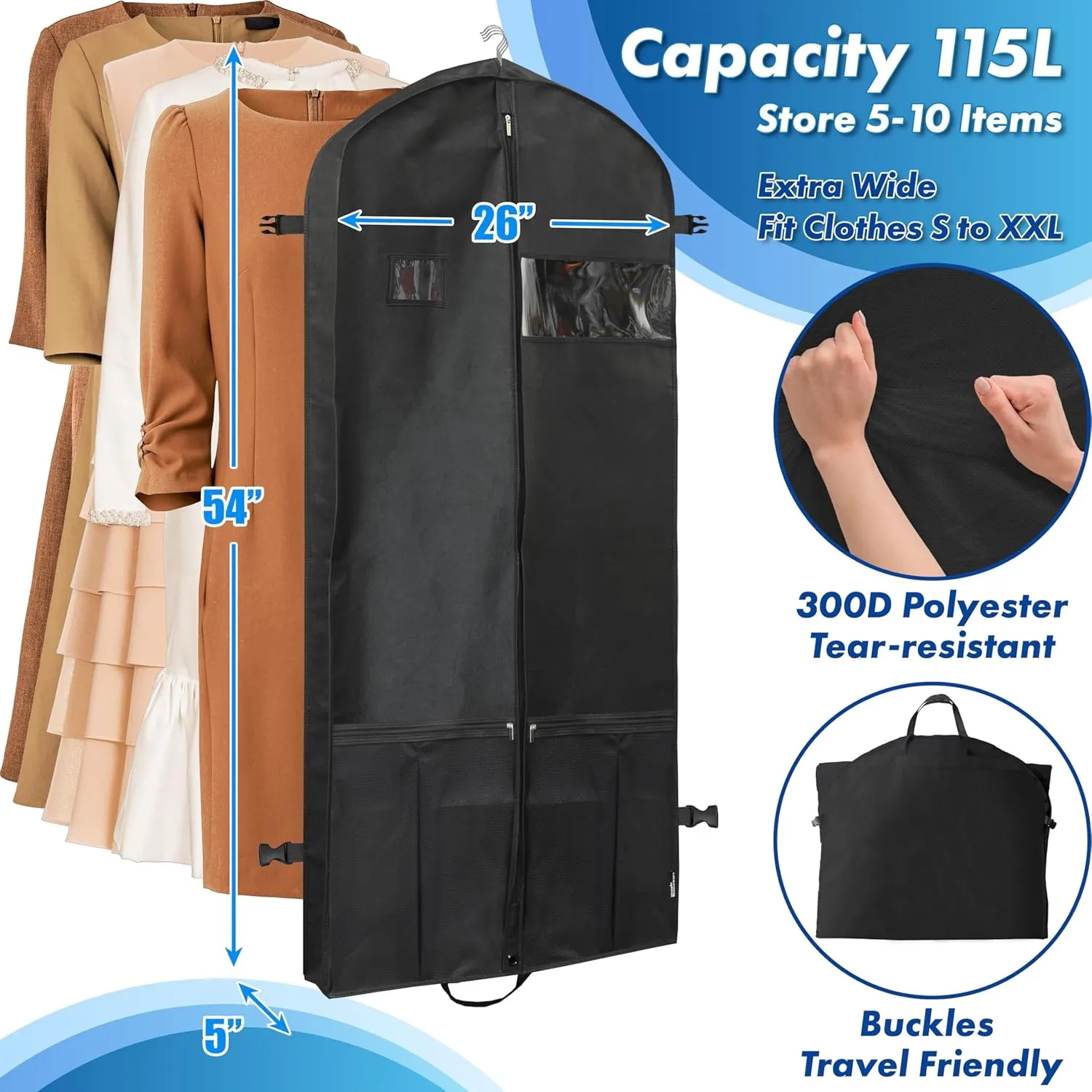Simple Houseware 54-Inch Heavy Duty Garment Bag with Pockets for Suits, Tuxedos, Dresses, Coats