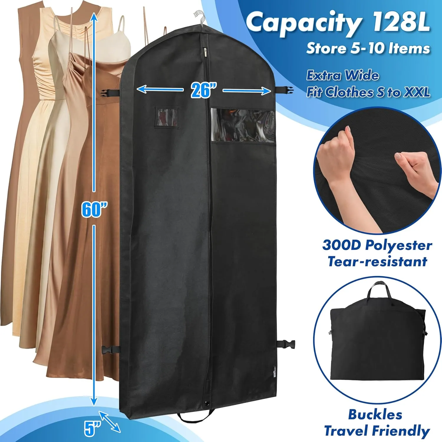 Simple Houseware 60-Inch Heavy Duty Garment Bag For Suits, Tuxedos, Dresses, Coats