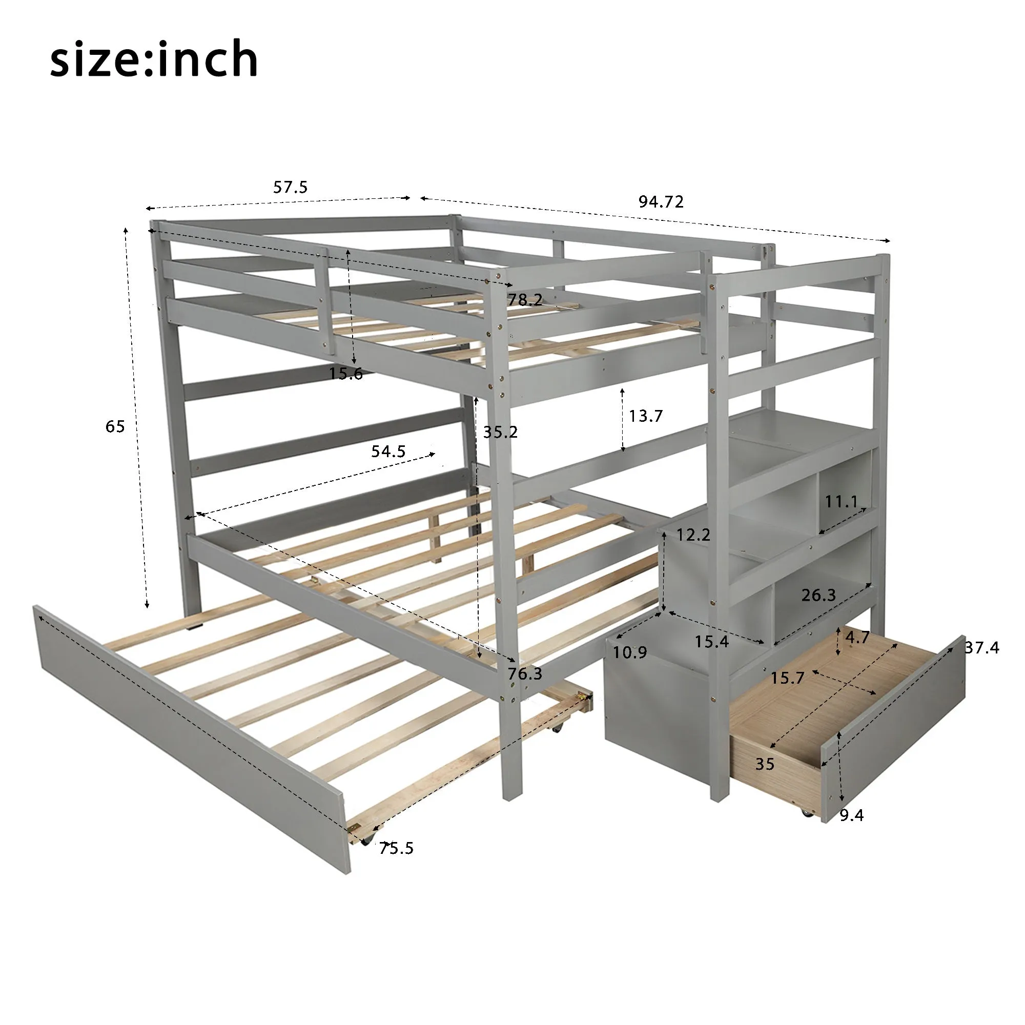 Simple Living Full over Full Bunk Bed with Twin Size Trundle