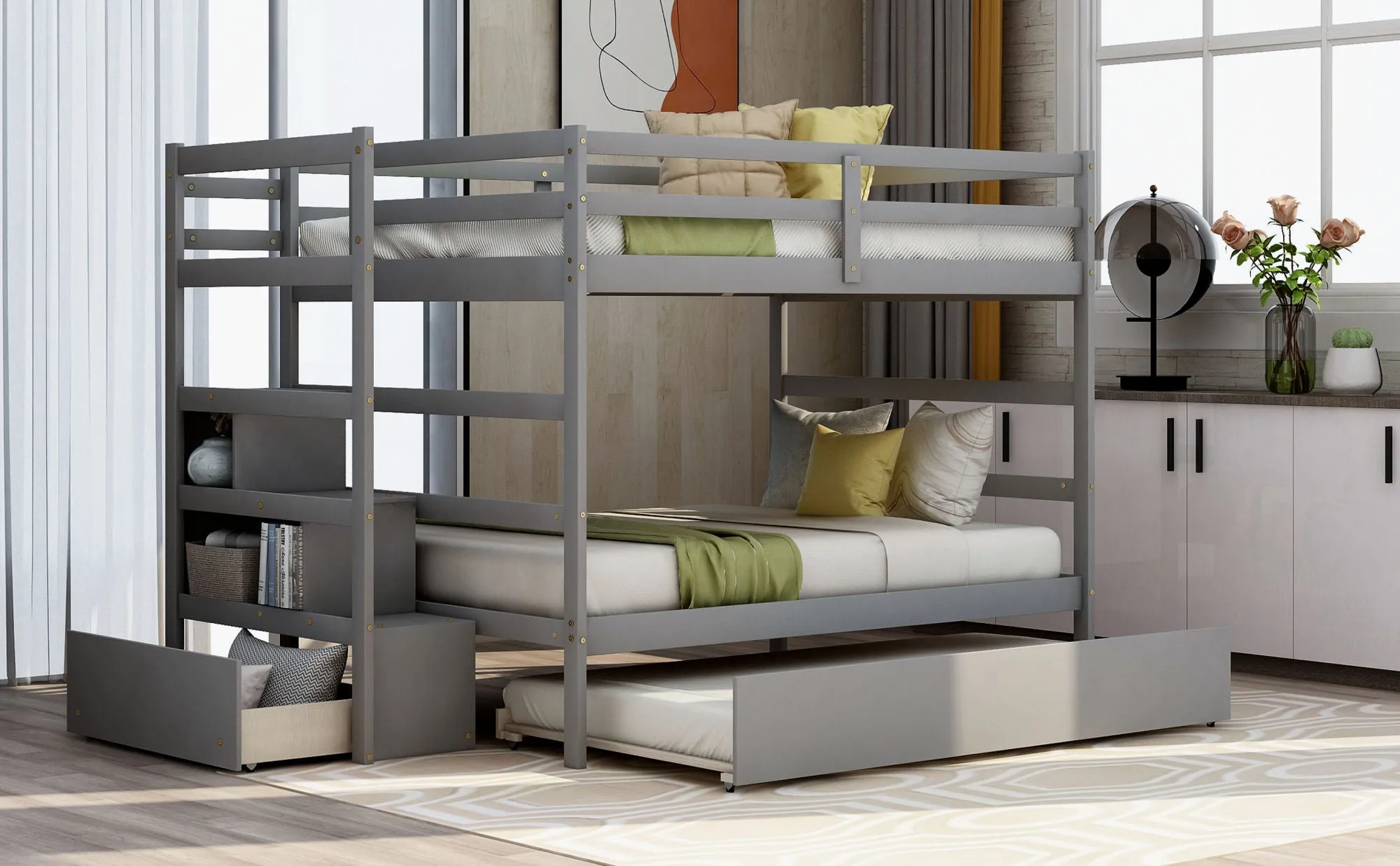 Simple Living Full over Full Bunk Bed with Twin Size Trundle
