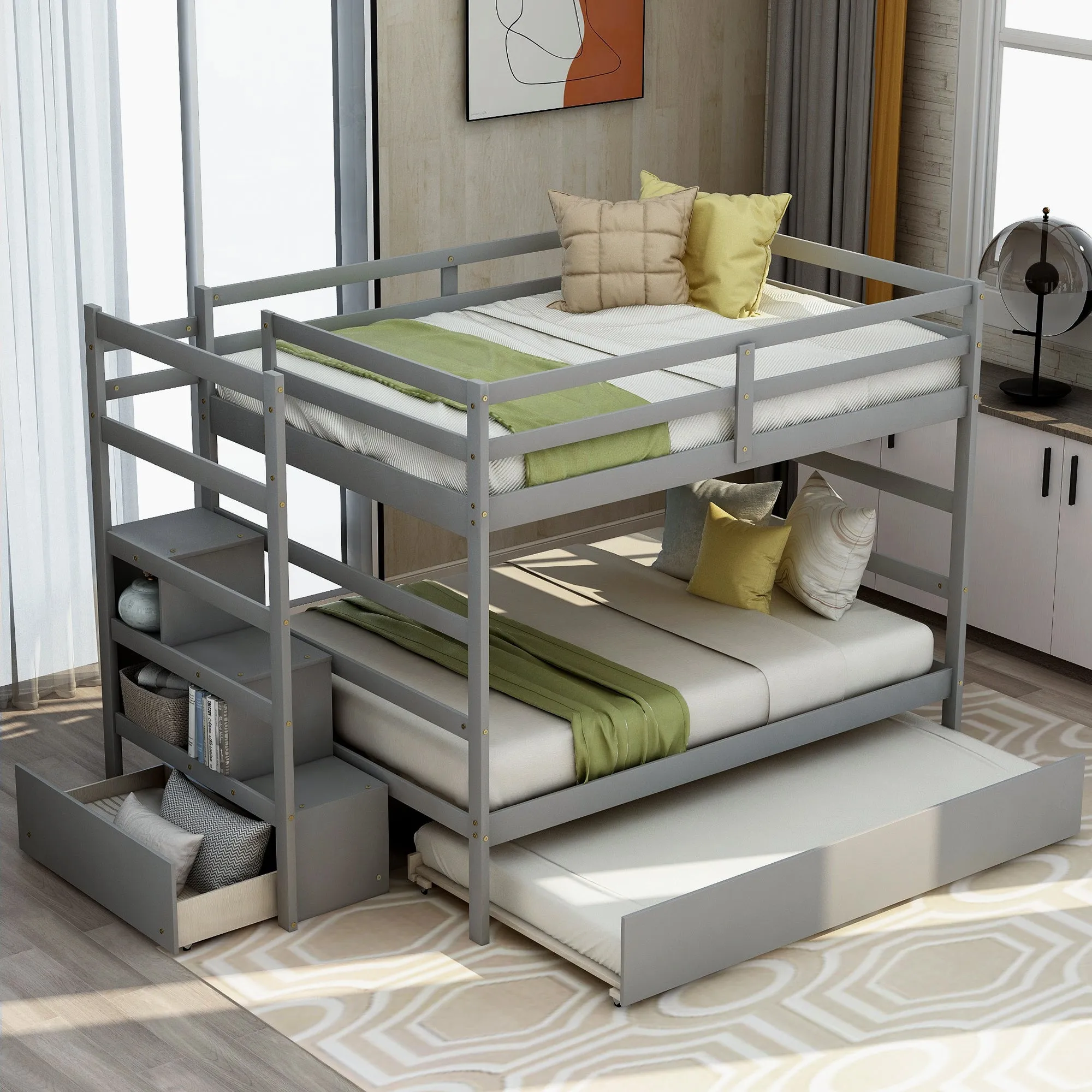 Simple Living Full over Full Bunk Bed with Twin Size Trundle