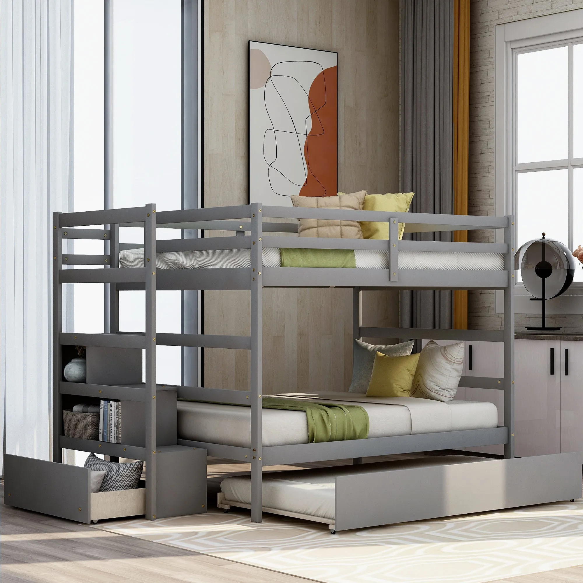 Simple Living Full over Full Bunk Bed with Twin Size Trundle