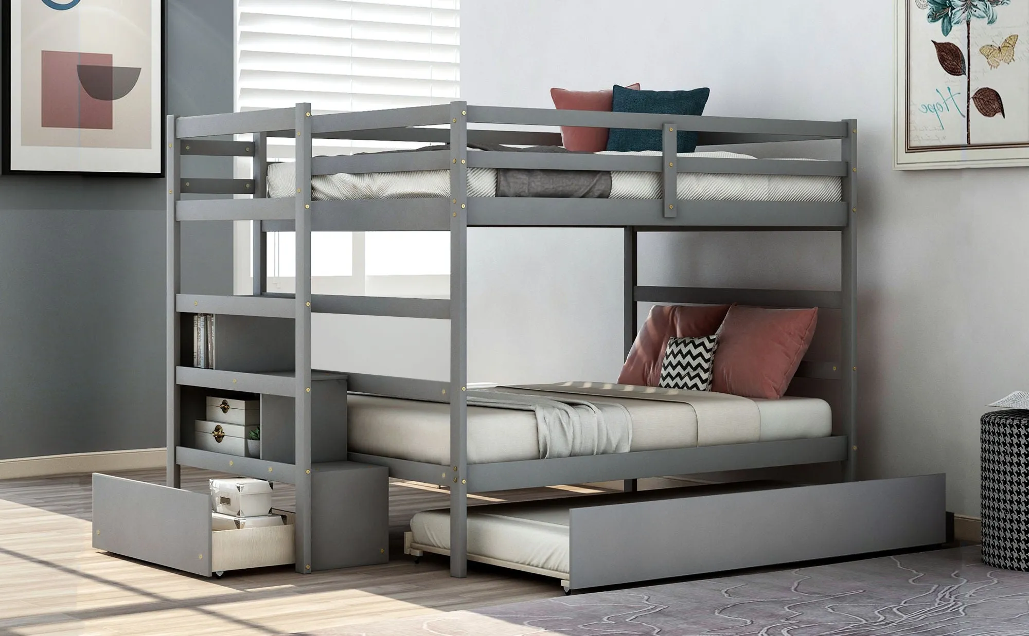 Simple Living Full over Full Bunk Bed with Twin Size Trundle