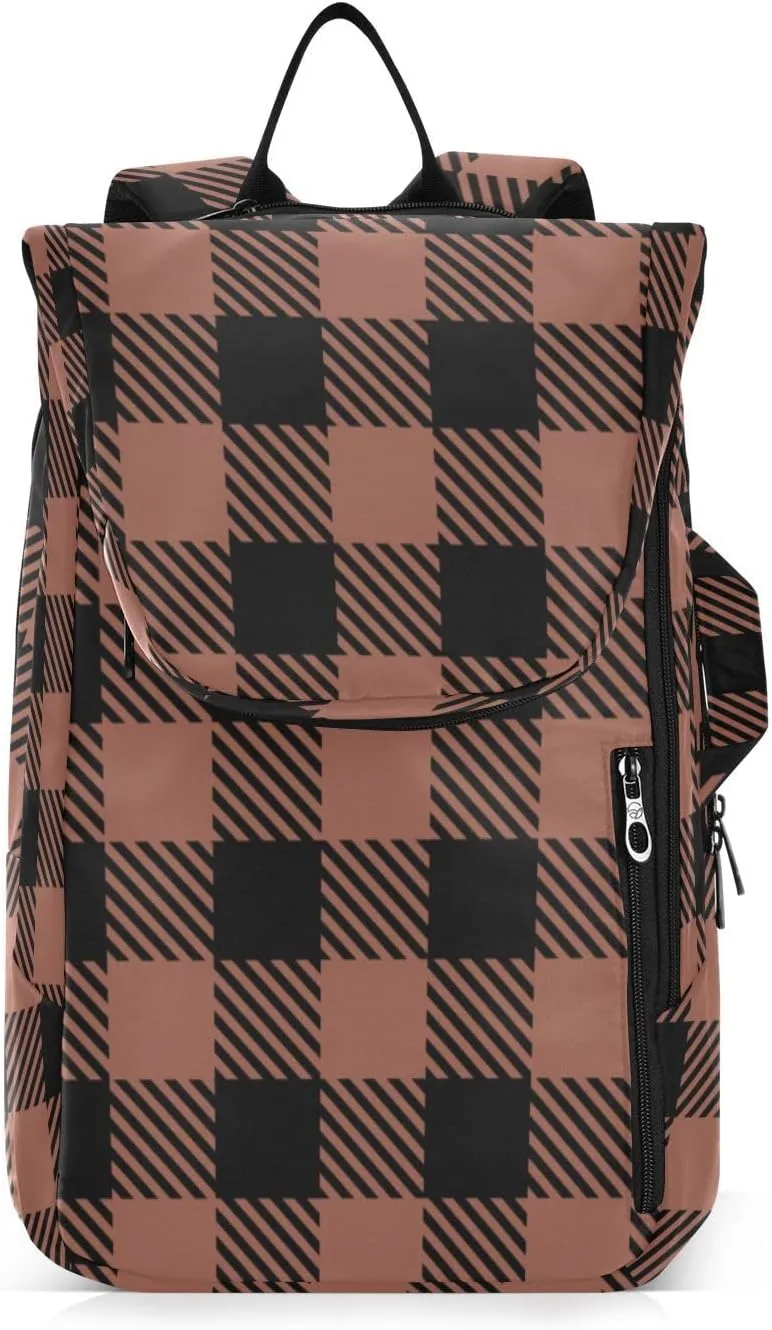 Sinestour Black Buffalo Plaid Reddish Brown Tennis Bags Holds 2 Rackets Tennis Backpack Holds Squash Badminton Pickleball for Sport Bag Women Men