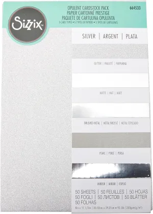 Sizzix, Silver, Surfacez-Opulent Cardstock , 50 Pack