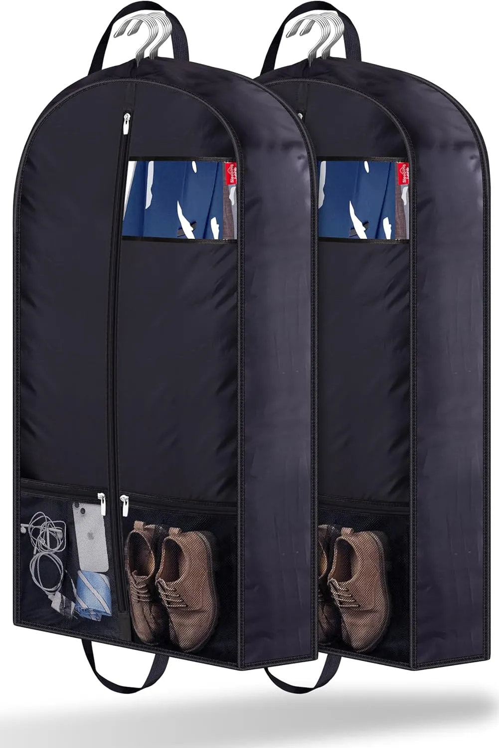SLEEPING LAMB Garment Bags for Travel with 5’’ Gussets Suit Bag for Men Travel and Closet Storage Suit Cover Hanging Clothes Bag for Coats, Jackets, Shirts, 2 Packs (Black)