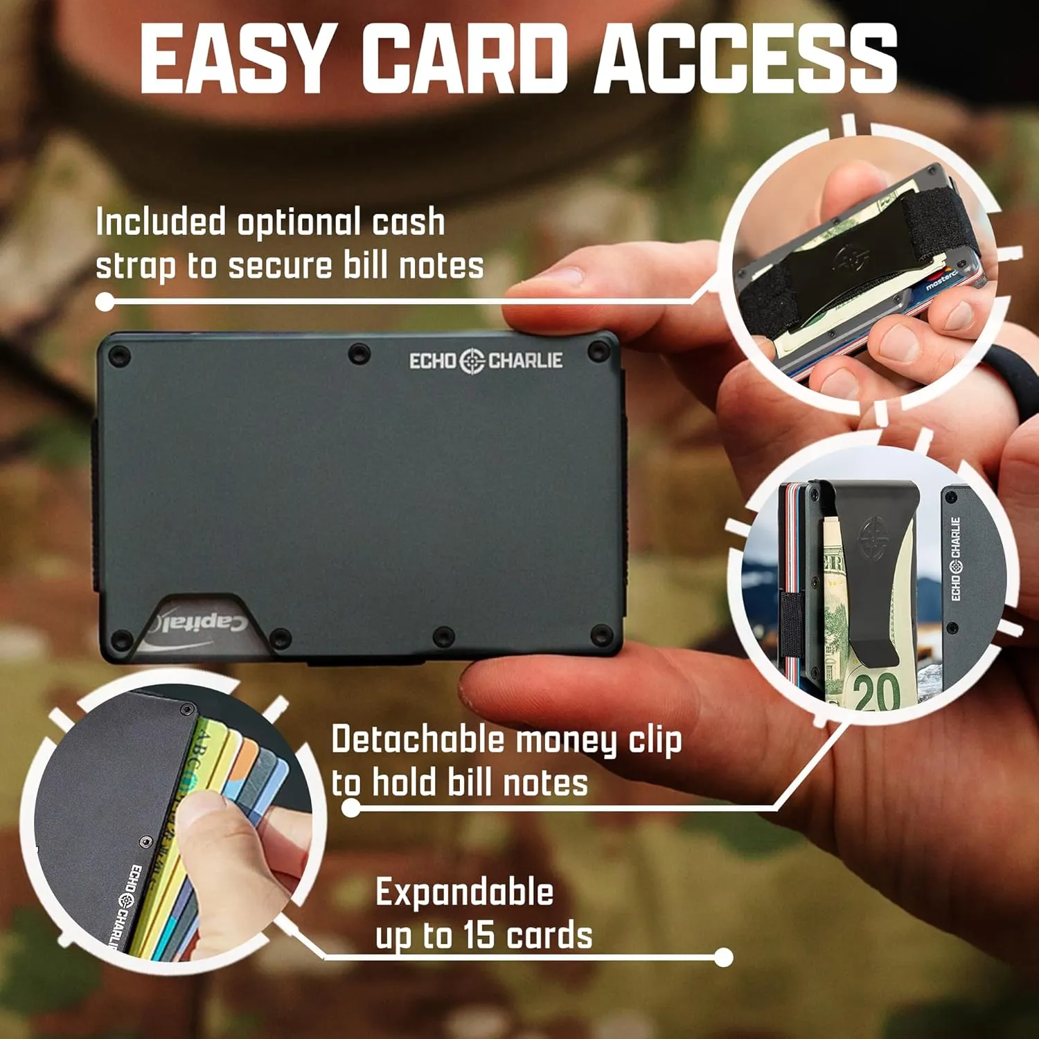 Slim Minimalist Wallet for Men and Women | RFID Blocking Front Pocket Metal Wallet Card Holder | with Removable Money Clip and Cash Strap | Aluminum, Battleship Gray