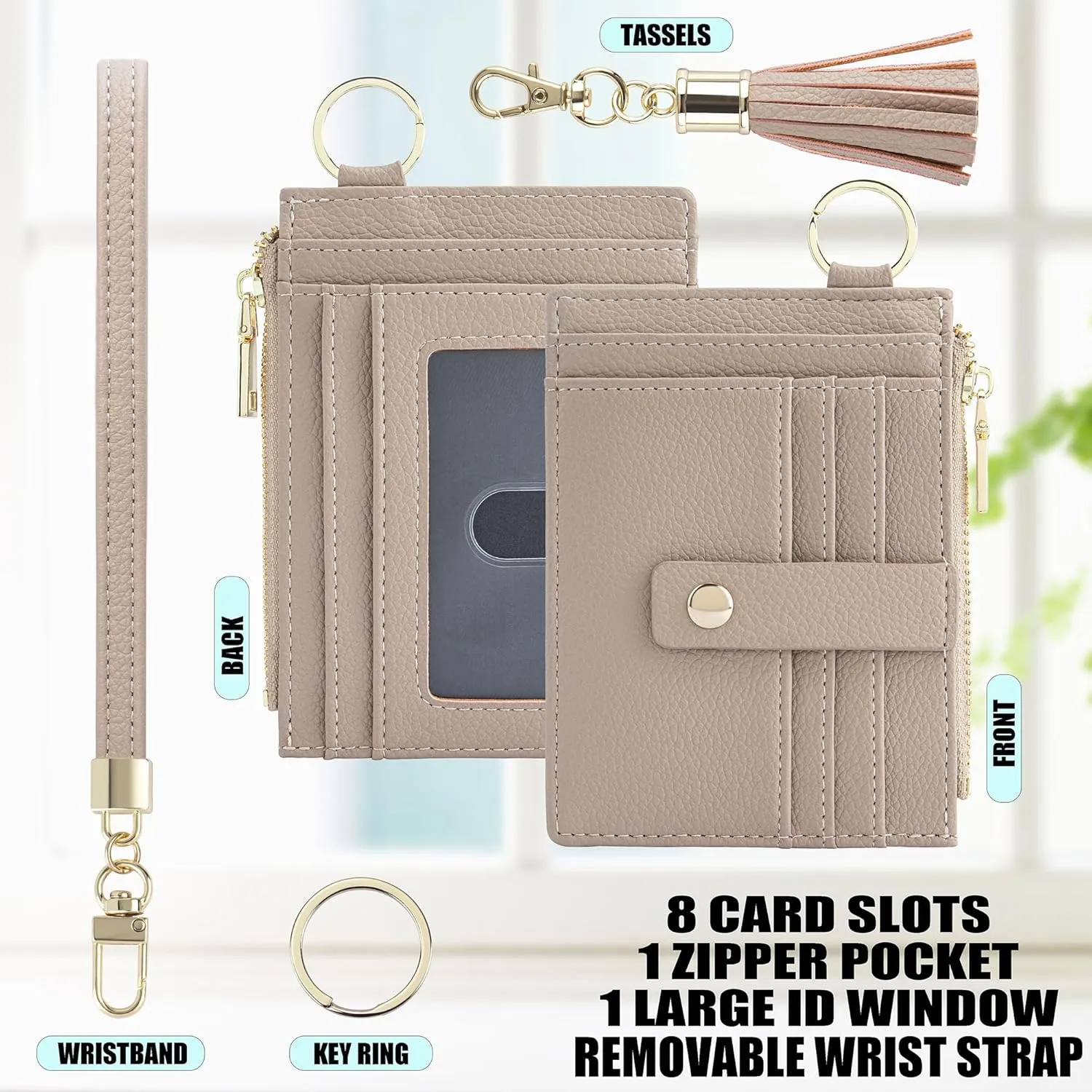 Small Wallet for Women RFID Card Holder,Wristlet Keychain with Wallet,key chain wallet women Wristlet Wallets for Women Men (Light Camel)
