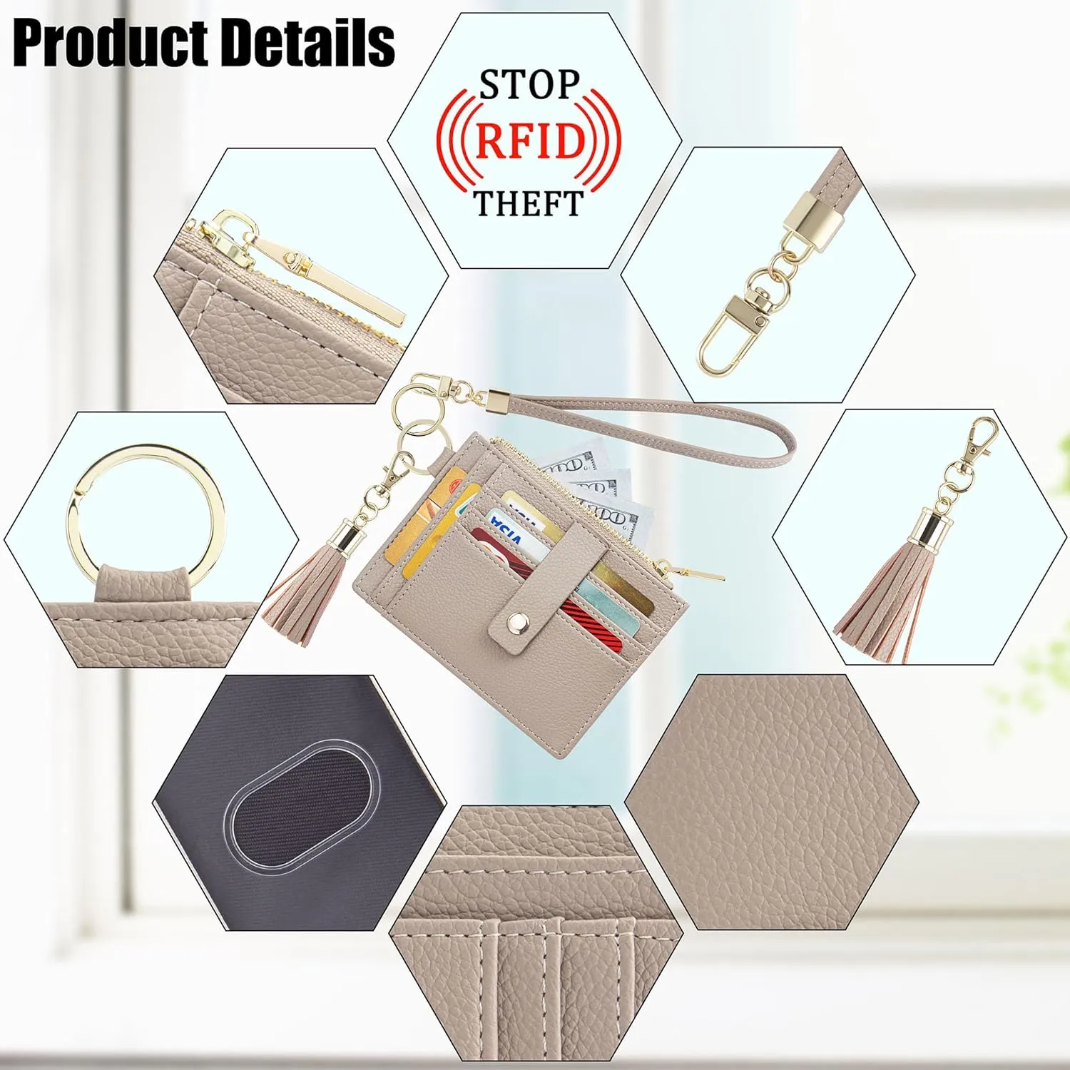 Small Wallet for Women RFID Card Holder,Wristlet Keychain with Wallet,key chain wallet women Wristlet Wallets for Women Men (Light Camel)