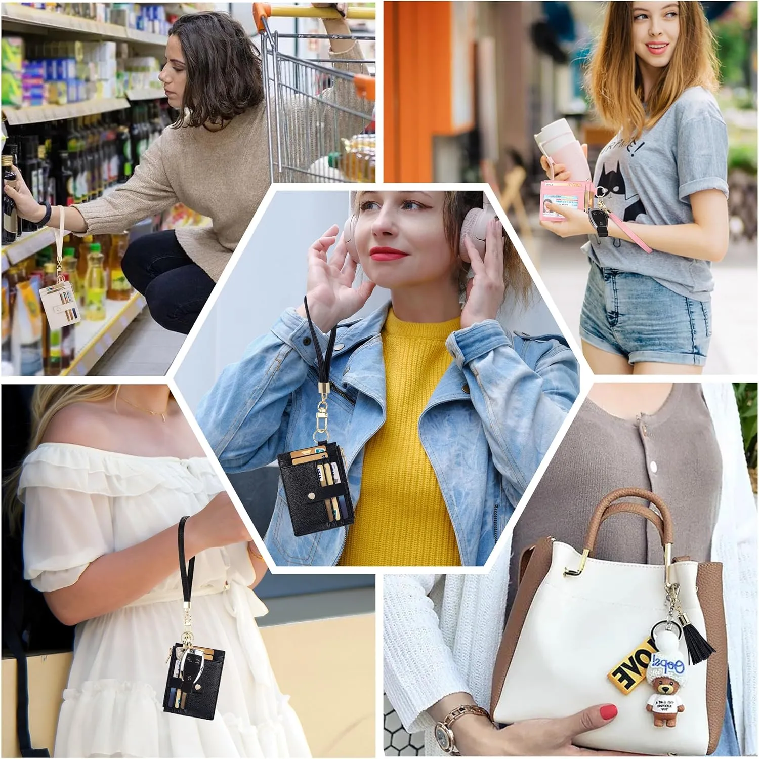 Small Wallet for Women RFID Card Holder,Wristlet Keychain with Wallet,key chain wallet women Wristlet Wallets for Women Men (Light Camel)