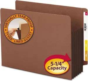 Smead End Tab Pocket, Reinforced Straight-Cut Tab, 5-1/4" Expansion, Extra Wide Letter Size, Redrope with Dark Brown Gusset, 10 per Box (73691)