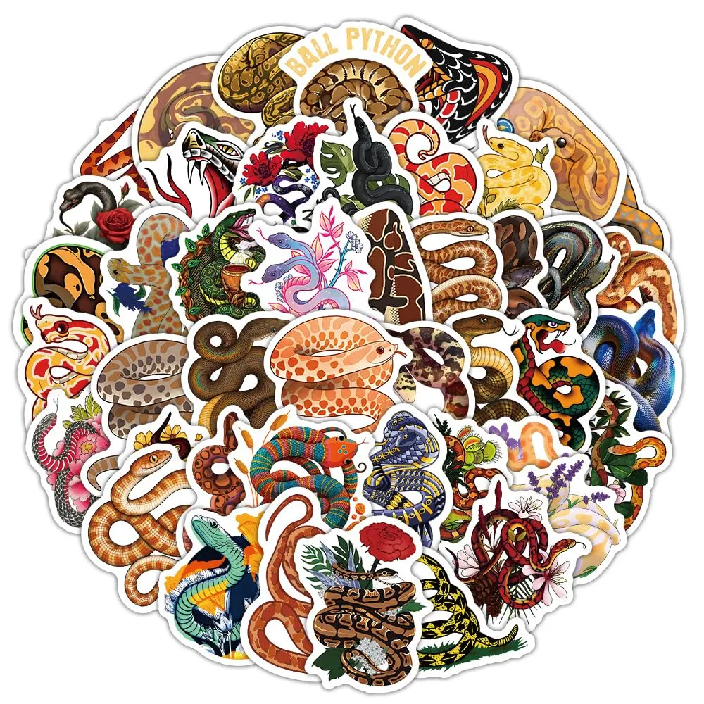 Snake Stickers 50 Pcs for Suitcase Skateboard Laptop Computer Water Bottles Car Teens Boys Girls Scrapbooking Sticker