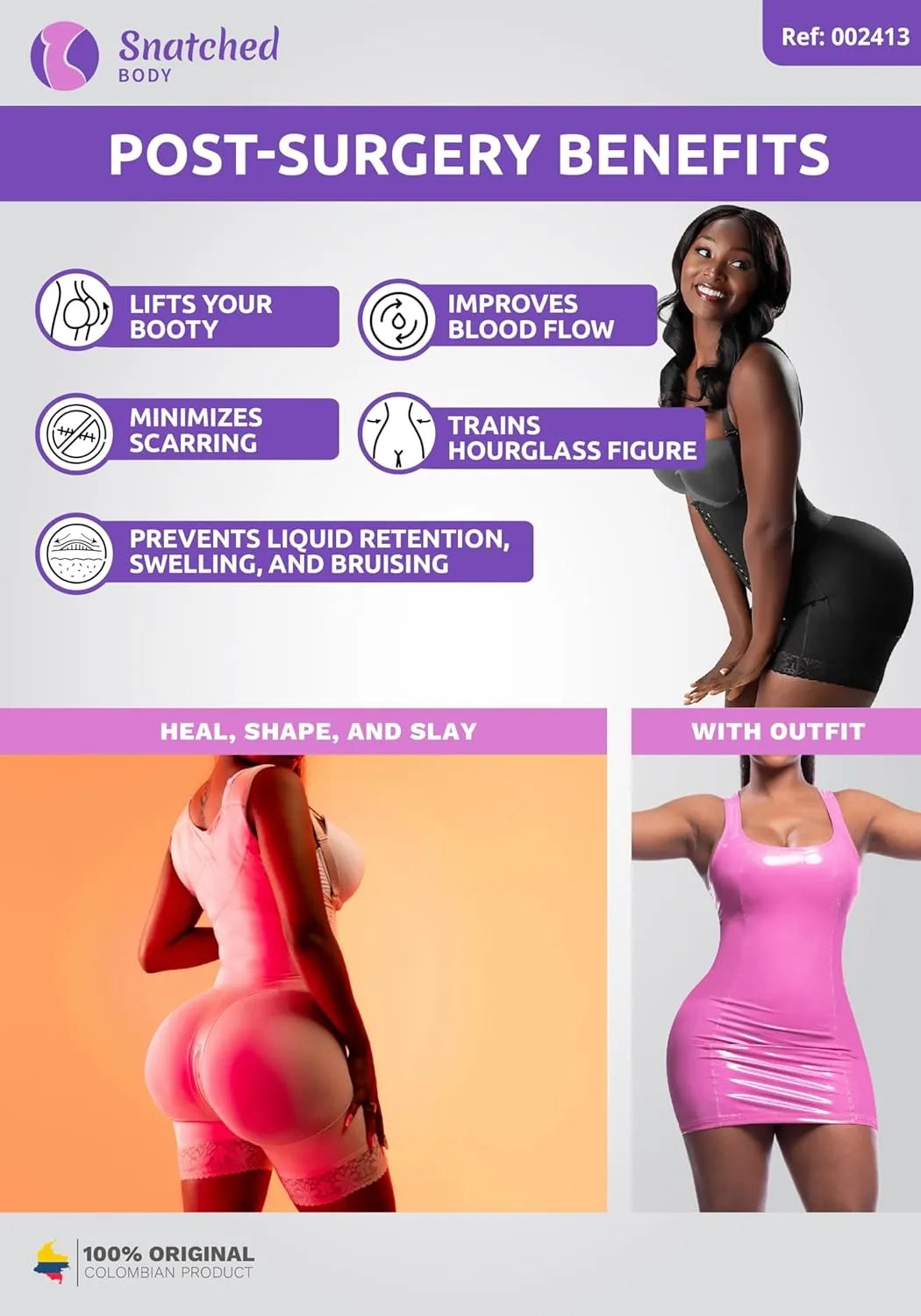 Snatched Body - Women's Stage 2 Faja Colombians Without Bra Shapewear - BBL Post Surgery Garment - Reductoras Moldeadoras