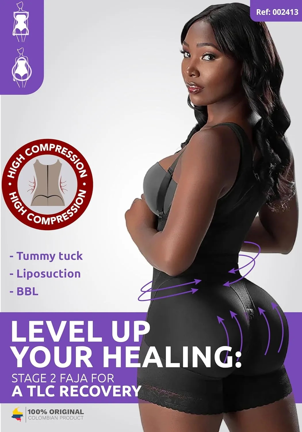 Snatched Body - Women's Stage 2 Faja Colombians Without Bra Shapewear - BBL Post Surgery Garment - Reductoras Moldeadoras