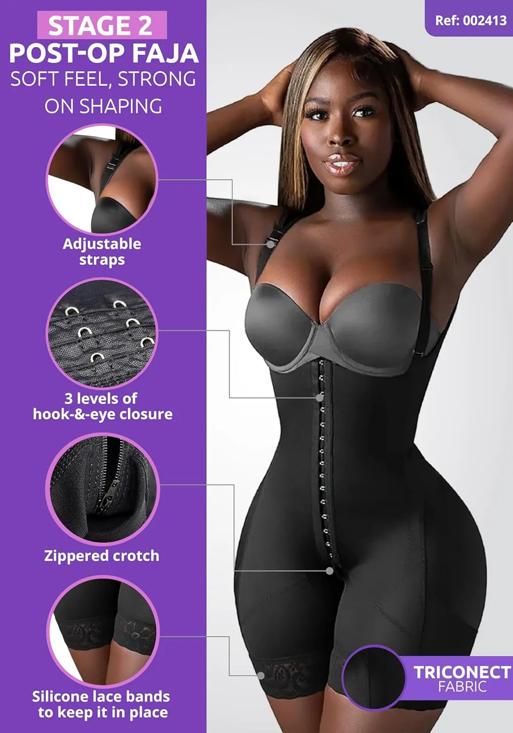Snatched Body - Women's Stage 2 Faja Colombians Without Bra Shapewear - BBL Post Surgery Garment - Reductoras Moldeadoras