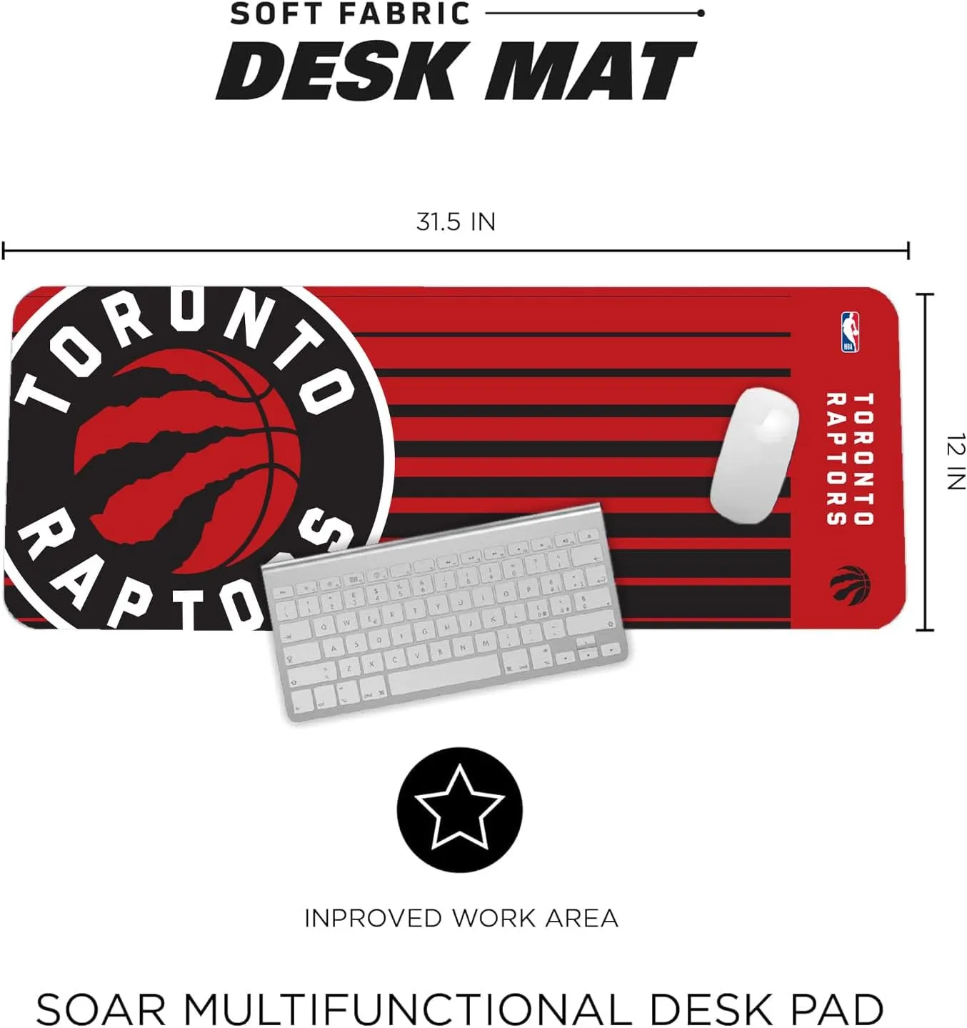 SOAR NBA Multifunctional Desk Mat for Desktop, (31.5"x12") - Ultra Soft Fabric with Non-Slip Rubber Backer - Water Resistant & Durable Nylon Stitching