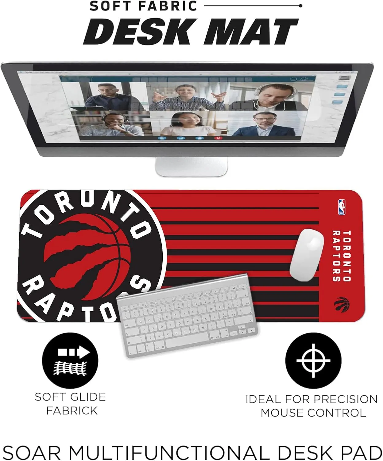 SOAR NBA Multifunctional Desk Mat for Desktop, (31.5"x12") - Ultra Soft Fabric with Non-Slip Rubber Backer - Water Resistant & Durable Nylon Stitching